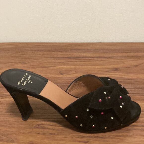Laurence Dacade Black Suede Bow & Crystal Accent Mule. Size 38/8. - Picture 3 of 8